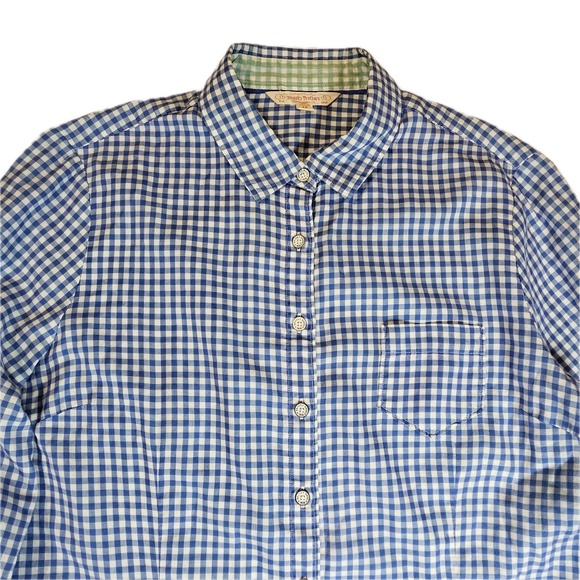 Brooks Brothers Shirt Womens 12 Blue White Gingham Check Button Long Sleeve flaw - Picture 6 of 10